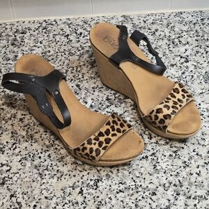 Biostep Leopard Print Calf Hair Wedge Sandals